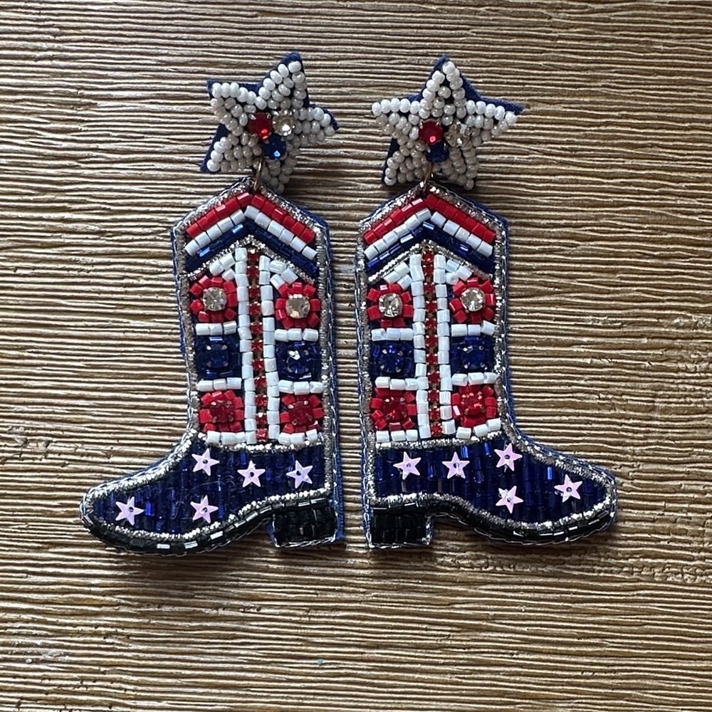 Beaded Star Cowboy Boot Earrings